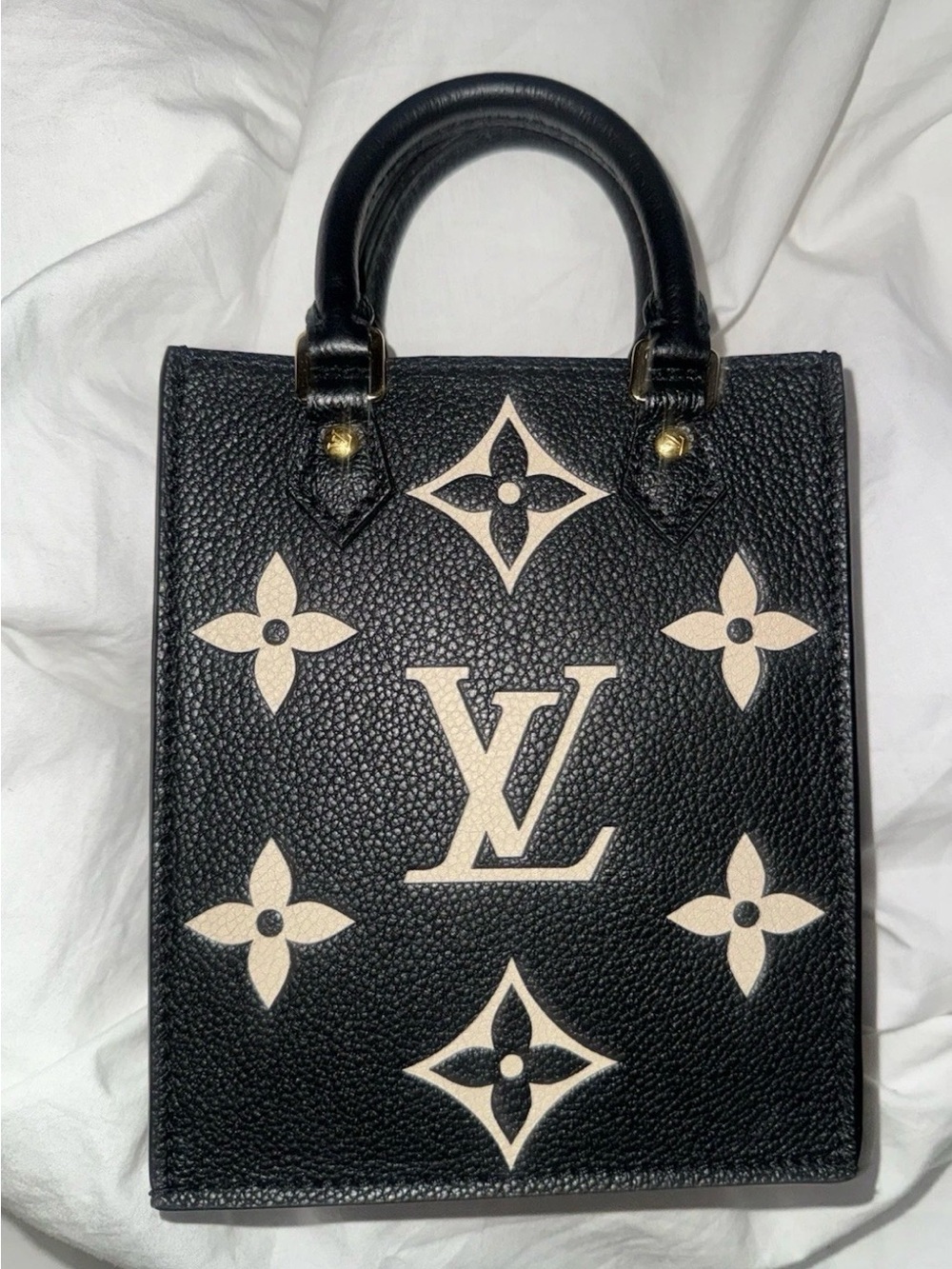 Louis Vuitton Black Mini Tote with Beige Monogram